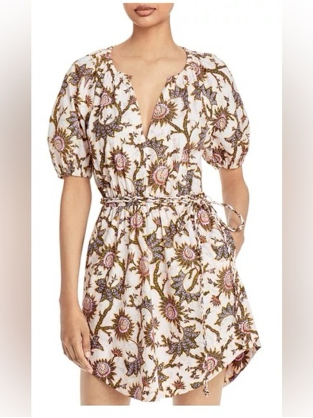 Floral Pink Puff-Sleeve Mini Dress